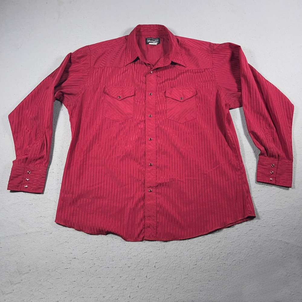 Vintage Wrangler Shirt Men XL Western Pearl‎ Snap Red Striped  Cowboy Rodeo